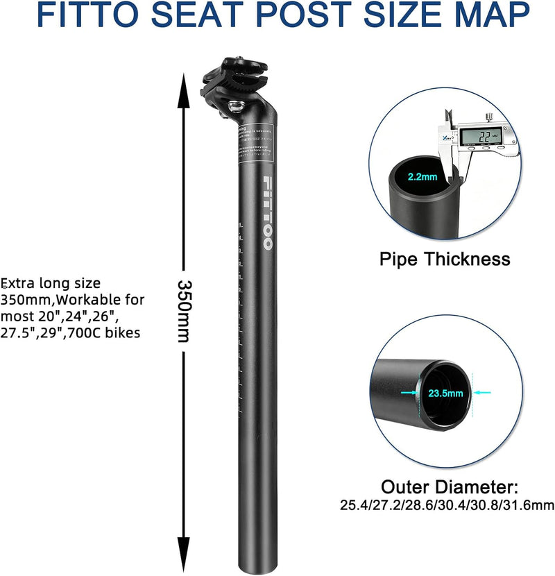 Load image into Gallery viewer, FITTOO Bike Seat Post, Aluminium Alloy & CP Steel Bicycle Seat Pillar, Diameter 25.4mm, 27.2mm, 28.6mm, 30.4mm, 30.8mm, 31.6mm