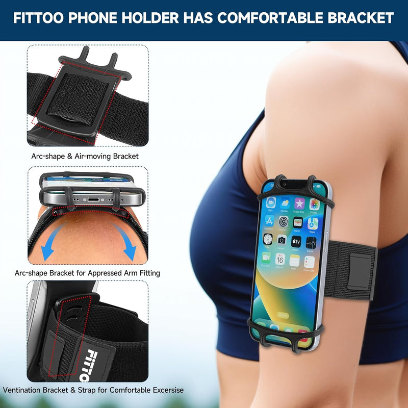 Load image into Gallery viewer, FITTOO Sports Phone Armband, 360° Rotation & Quick Release Adjustable Band for 4-6.8" Phones - Breathable Perforated Running Workout Arm Holder,Universal Compatible