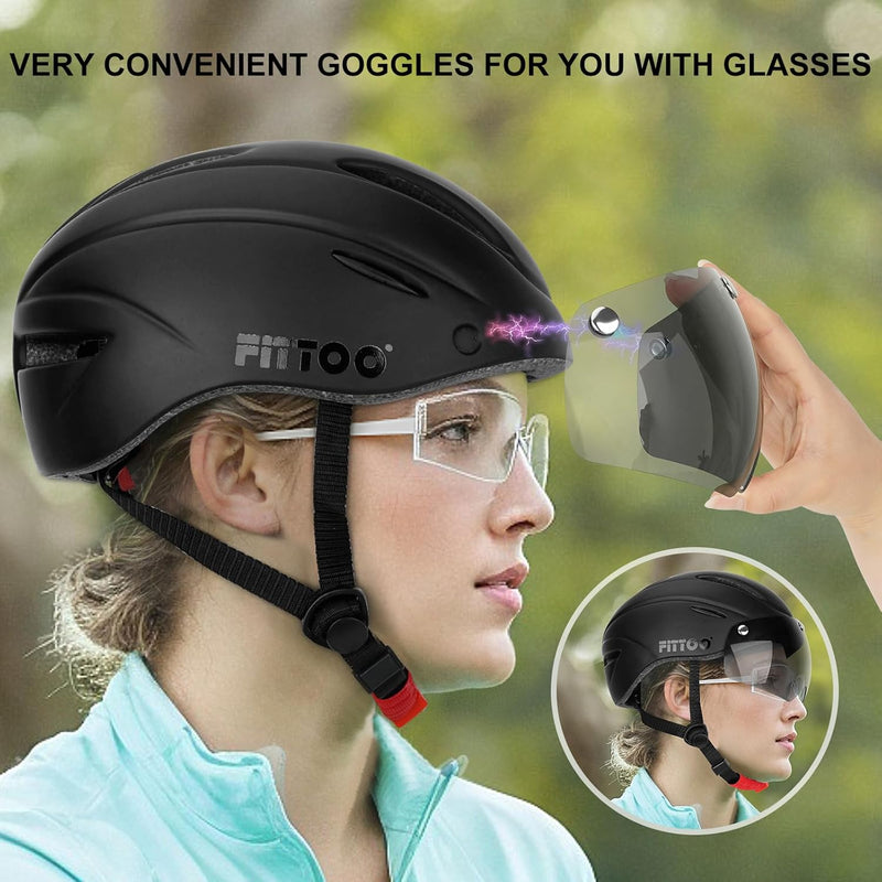 Load image into Gallery viewer, FITTOO Bike Helmet with Detachable Magnetic Goggles Helmet for Women & Men