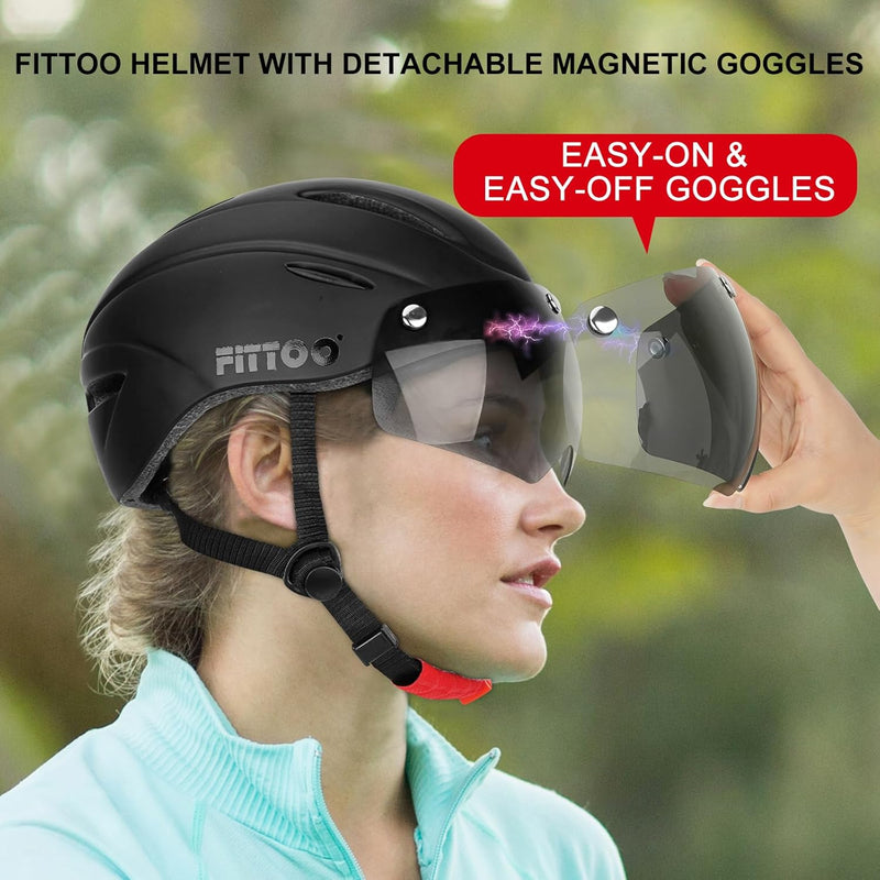 Load image into Gallery viewer, FITTOO Bike Helmet with Detachable Magnetic Goggles Helmet for Women & Men