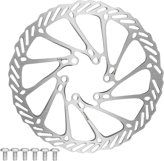 FITTOO Bicycle Bike Disc Brake Rotor with 6 Bolts, 160mm 180mm Stainless Steel Bicycle Rotors, Fit for Road Bike, Mountain Bike, MTB, BMX - Rounded, Silver Color