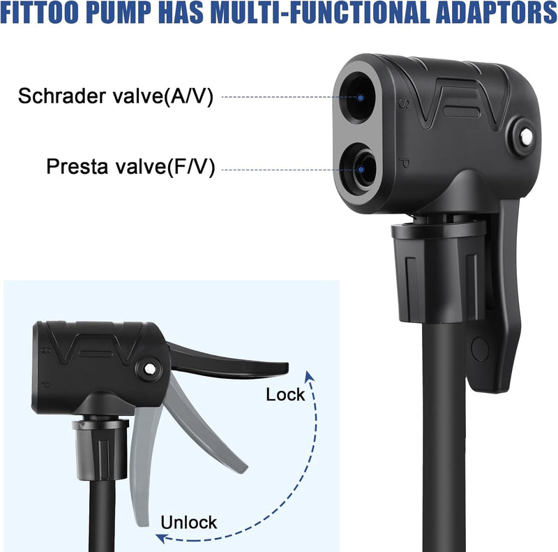 Load image into Gallery viewer, FITTOO High Pressure Bike Hand Air Pump Compatible with Presta/Schrader Valve
