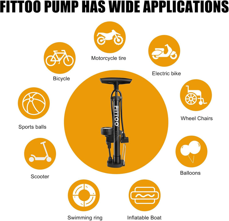 Load image into Gallery viewer, FITTOO Bike Air Pump,High Pressure Bicycle Hand Pump,Universal Compatible with Presta,Schrader,Dunlop Valve,Inflating for Road Bikes,Mountain Bikes,Hybrid Bikes,Children Bikes,Balls,Balloons