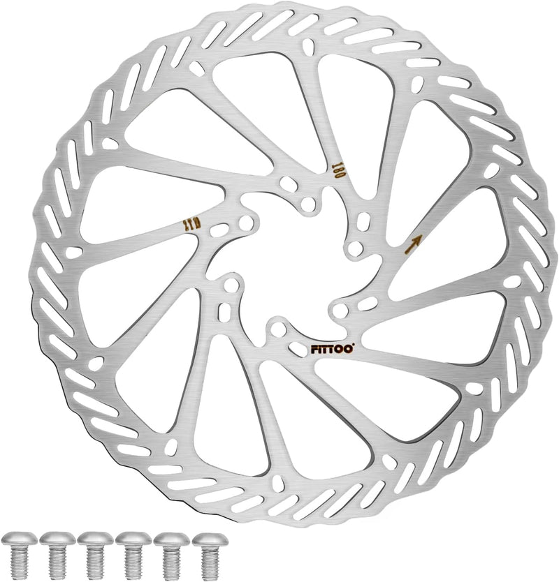 Load image into Gallery viewer, FITTOO Bicycle Bike Disc Brake Rotor with 6 Bolts, 160mm 180mm Stainless Steel Bicycle Rotors, Fit for Road Bike, Mountain Bike, MTB, BMX - Rounded, Silver Color
