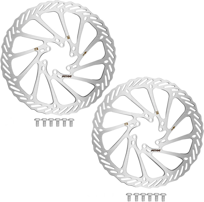 Load image into Gallery viewer, FITTOO Bicycle Bike Disc Brake Rotor with 6 Bolts, 160mm 180mm Stainless Steel Bicycle Rotors, Fit for Road Bike, Mountain Bike, MTB, BMX - Rounded, Silver Color