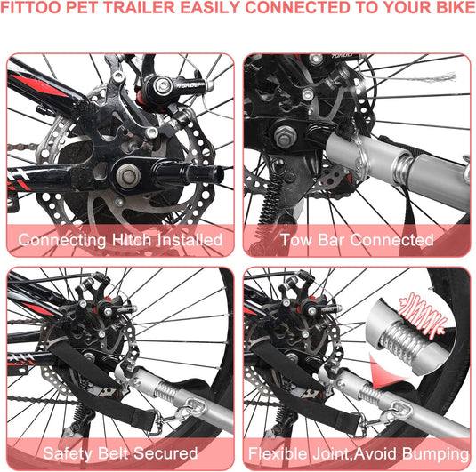 FITTOO Dog Bike Trailer, 2-in-1 Foldable Tow Behind Bike Pet Trailers, Bicycle Bike Pet Carrier Trailer with Universal Bicycle Coupler, Converts to Stroller, Pram, Jogger