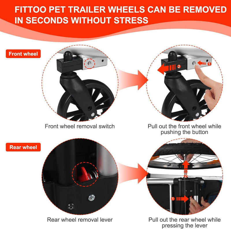 Load image into Gallery viewer, FITTOO Dog Bike Trailer, 2-in-1 Foldable Tow Behind Bike Pet Trailers, Bicycle Bike Pet Carrier Trailer with Universal Bicycle Coupler, Converts to Stroller, Pram, Jogger