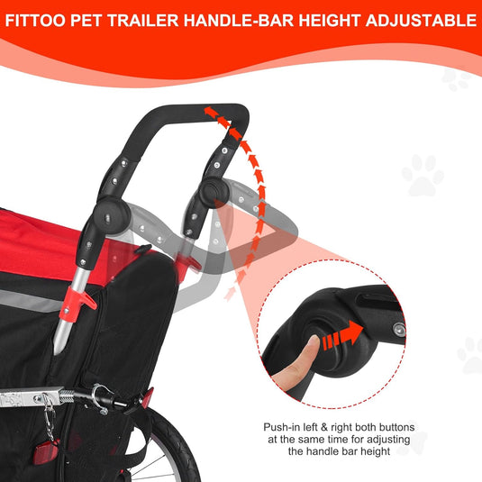 FITTOO Dog Bike Trailer, 2-in-1 Foldable Tow Behind Bike Pet Trailers, Bicycle Bike Pet Carrier Trailer with Universal Bicycle Coupler, Converts to Stroller, Pram, Jogger