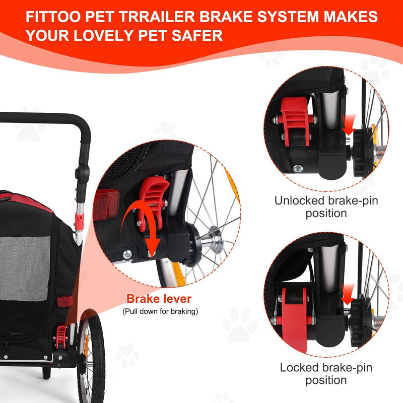 Load image into Gallery viewer, FITTOO Dog Bike Trailer, 2-in-1 Foldable Tow Behind Bike Pet Trailers, Bicycle Bike Pet Carrier Trailer with Universal Bicycle Coupler, Converts to Stroller, Pram, Jogger