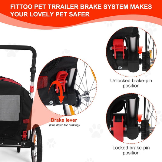FITTOO Dog Bike Trailer, 2-in-1 Foldable Tow Behind Bike Pet Trailers, Bicycle Bike Pet Carrier Trailer with Universal Bicycle Coupler, Converts to Stroller, Pram, Jogger