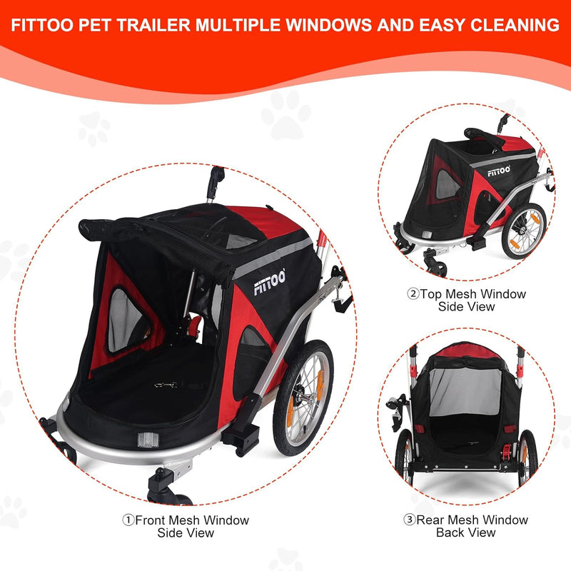 Load image into Gallery viewer, FITTOO Dog Bike Trailer, 2-in-1 Foldable Tow Behind Bike Pet Trailers, Bicycle Bike Pet Carrier Trailer with Universal Bicycle Coupler, Converts to Stroller, Pram, Jogger