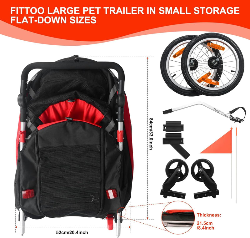 Load image into Gallery viewer, FITTOO Dog Bike Trailer, 2-in-1 Foldable Tow Behind Bike Pet Trailers, Bicycle Bike Pet Carrier Trailer with Universal Bicycle Coupler, Converts to Stroller, Pram, Jogger