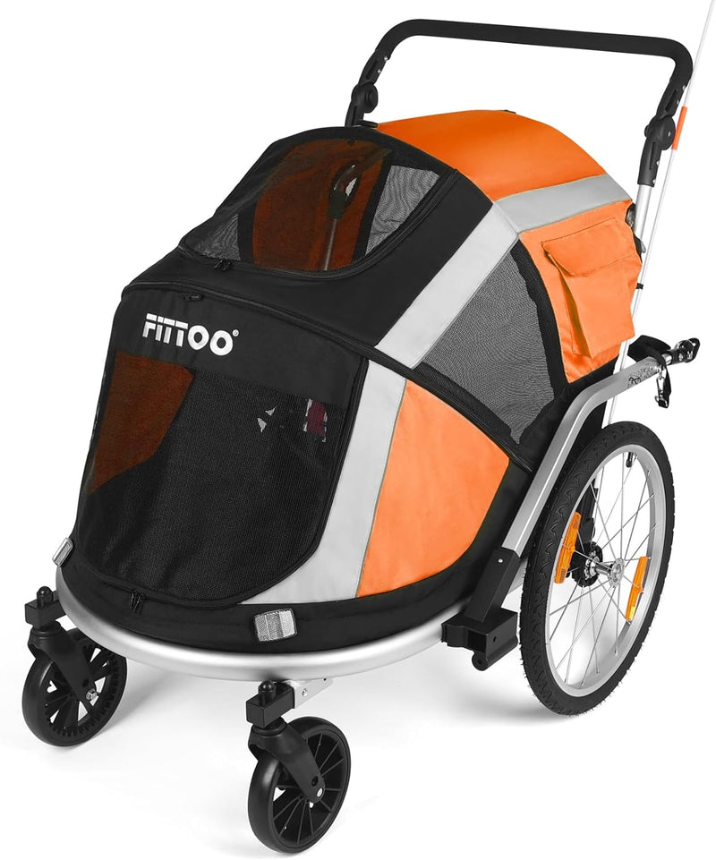 Load image into Gallery viewer, FITTOO Dog Bike Trailer, 2-in-1 Foldable Tow Behind Bike Pet Trailers, Bicycle Bike Pet Carrier Trailer with Universal Bicycle Coupler, Converts to Stroller, Pram, Jogger