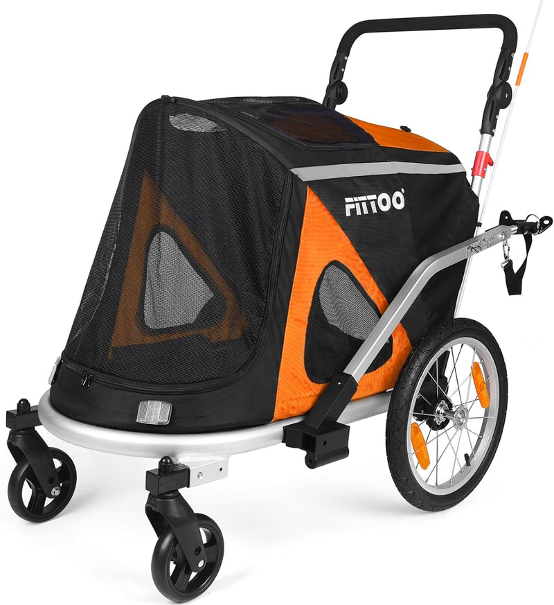 Load image into Gallery viewer, FITTOO Dog Bike Trailer, 2-in-1 Foldable Tow Behind Bike Pet Trailers, Bicycle Bike Pet Carrier Trailer with Universal Bicycle Coupler, Converts to Stroller, Pram, Jogger