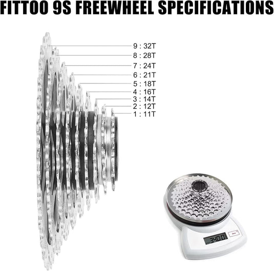 FITTOO Bike Multi Speed Cassette, 8speed, 9speed,10speed, 11speed, 12speed, Bicycle Indexed Freewheel, Light Weight, Compatible with Mountain Bike, Ebike.