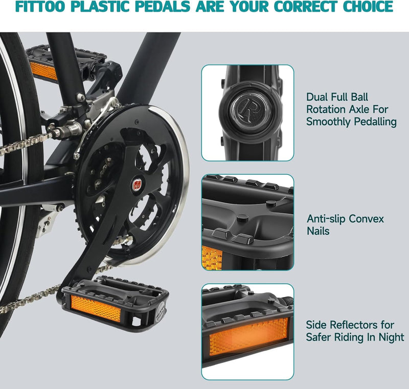 Load image into Gallery viewer, FITTOO Bike Pedal, Resin Plastic Bike Pedals, Axle 9/16in, Bicycle Pedals for MTB, Hybrid, City Bikes, Children Bikes, etc.