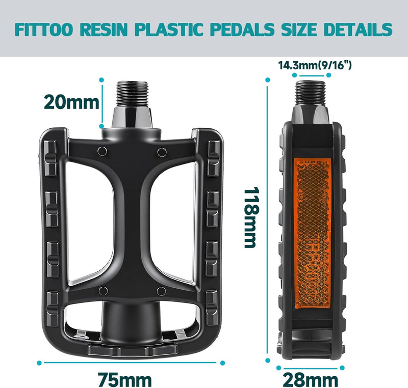 Load image into Gallery viewer, FITTOO Bike Pedal, Resin Plastic Bike Pedals, Axle 9/16in, Bicycle Pedals for MTB, Hybrid, City Bikes, Children Bikes, etc.
