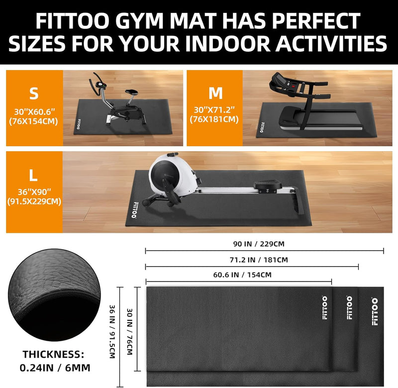 Load image into Gallery viewer, FITTOO Bike Trainer Mat, 30" x 70" Compatible with Indoor, Non Slip Workout Mat for Yoga, Pilates, Treadmill, Fitness, Barefoot Workouts, Home Gym Studio