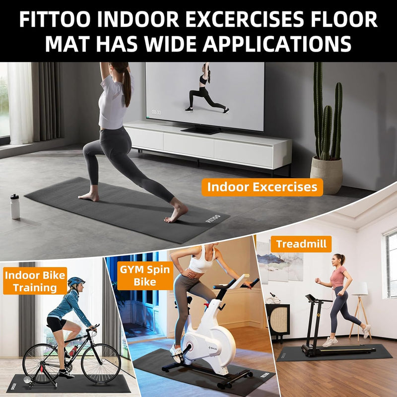 Load image into Gallery viewer, FITTOO Bike Trainer Mat, 30" x 70" Compatible with Indoor, Non Slip Workout Mat for Yoga, Pilates, Treadmill, Fitness, Barefoot Workouts, Home Gym Studio