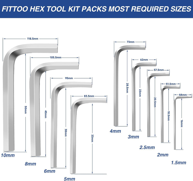 Load image into Gallery viewer, FITTOO Hex Key Set, Allen Wrench Kit 1.5mm, 2mm, 2.5mm, 3mm, 4mm, 5mm, 6mm, 8mm, 10mm, Bike Allen Key Tool Kit, Bicycle Allen Wrench Set, Set of 9 Pieces