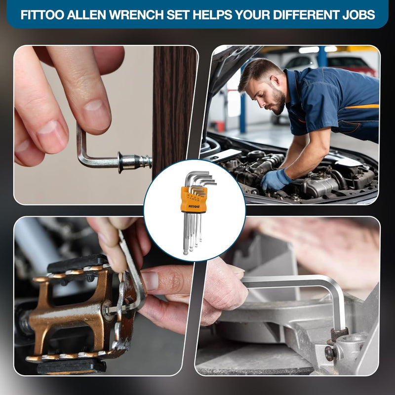 Load image into Gallery viewer, FITTOO Hex Key Set, Ball - End & Extended Allen Wrench Kit (1.5mm, 2mm, 2.5mm, 3mm, 4mm, 5mm, 6mm, 8mm, 10mm), 9 - Piece Bike & Daily Jobs Tool Set