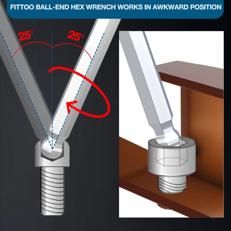 Load image into Gallery viewer, FITTOO Hex Key Set, Ball - End & Extended Allen Wrench Kit (1.5mm, 2mm, 2.5mm, 3mm, 4mm, 5mm, 6mm, 8mm, 10mm), 9 - Piece Bike & Daily Jobs Tool Set