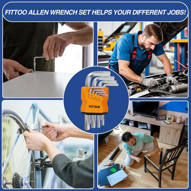 Load image into Gallery viewer, FITTOO Hex Key Set, Allen Wrench Kit 1.5mm, 2mm, 2.5mm, 3mm, 4mm, 5mm, 6mm, 8mm, 10mm, Bike Allen Key Tool Kit, Bicycle Allen Wrench Set, Set of 9 Pieces