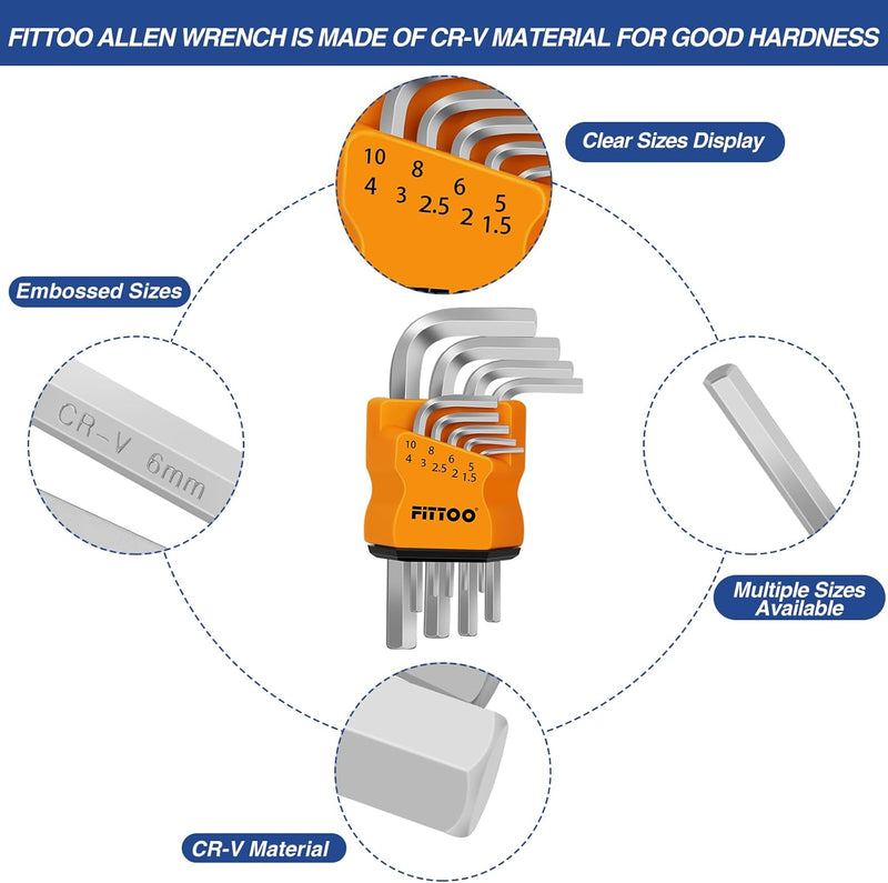 Load image into Gallery viewer, FITTOO Hex Key Set, Allen Wrench Kit 1.5mm, 2mm, 2.5mm, 3mm, 4mm, 5mm, 6mm, 8mm, 10mm, Bike Allen Key Tool Kit, Bicycle Allen Wrench Set, Set of 9 Pieces