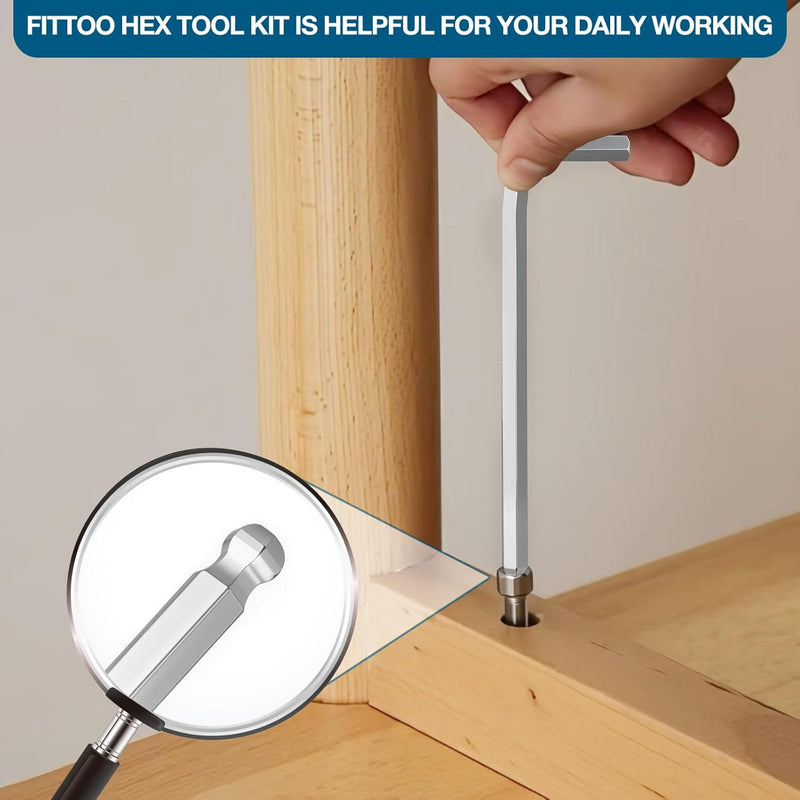 Load image into Gallery viewer, FITTOO Hex Key Set, Ball - End & Extended Allen Wrench Kit (1.5mm, 2mm, 2.5mm, 3mm, 4mm, 5mm, 6mm, 8mm, 10mm), 9 - Piece Bike & Daily Jobs Tool Set