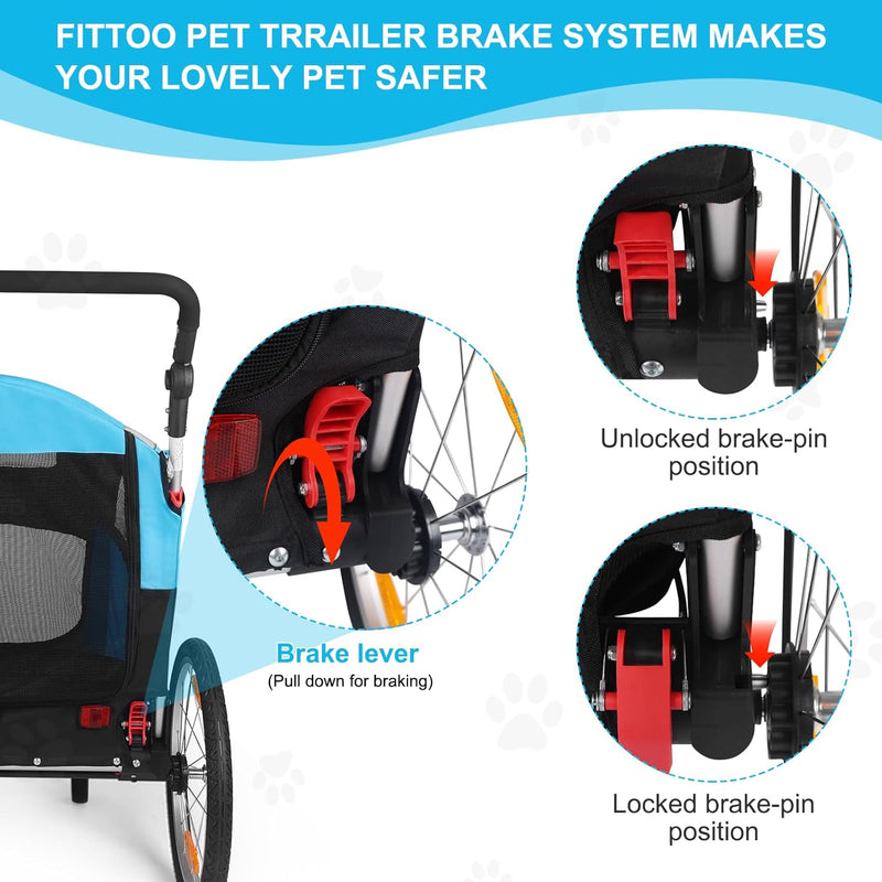 Load image into Gallery viewer, FITTOO Dog Bike Trailer, 2-in-1 Foldable Tow Behind Bike Pet Trailers, Bicycle Bike Pet Carrier Trailer with Universal Bicycle Coupler, Converts to Stroller, Pram, Jogger