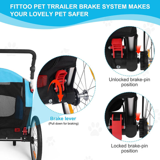 FITTOO Dog Bike Trailer, 2-in-1 Foldable Tow Behind Bike Pet Trailers, Bicycle Bike Pet Carrier Trailer with Universal Bicycle Coupler, Converts to Stroller, Pram, Jogger