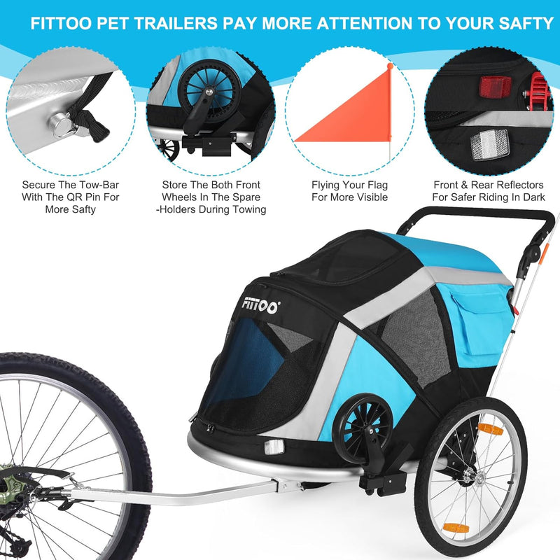 Load image into Gallery viewer, FITTOO Dog Bike Trailer, 2-in-1 Foldable Tow Behind Bike Pet Trailers, Bicycle Bike Pet Carrier Trailer with Universal Bicycle Coupler, Converts to Stroller, Pram, Jogger