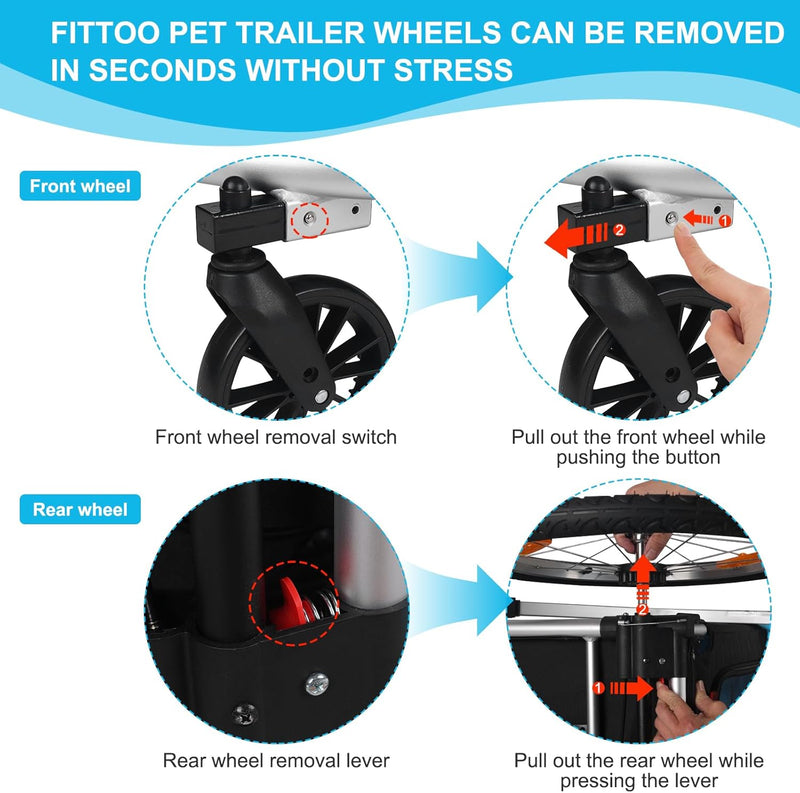 Load image into Gallery viewer, FITTOO Dog Bike Trailer, 2-in-1 Foldable Tow Behind Bike Pet Trailers, Bicycle Bike Pet Carrier Trailer with Universal Bicycle Coupler, Converts to Stroller, Pram, Jogger