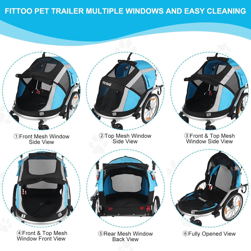 Load image into Gallery viewer, FITTOO Dog Bike Trailer, 2-in-1 Foldable Tow Behind Bike Pet Trailers, Bicycle Bike Pet Carrier Trailer with Universal Bicycle Coupler, Converts to Stroller, Pram, Jogger