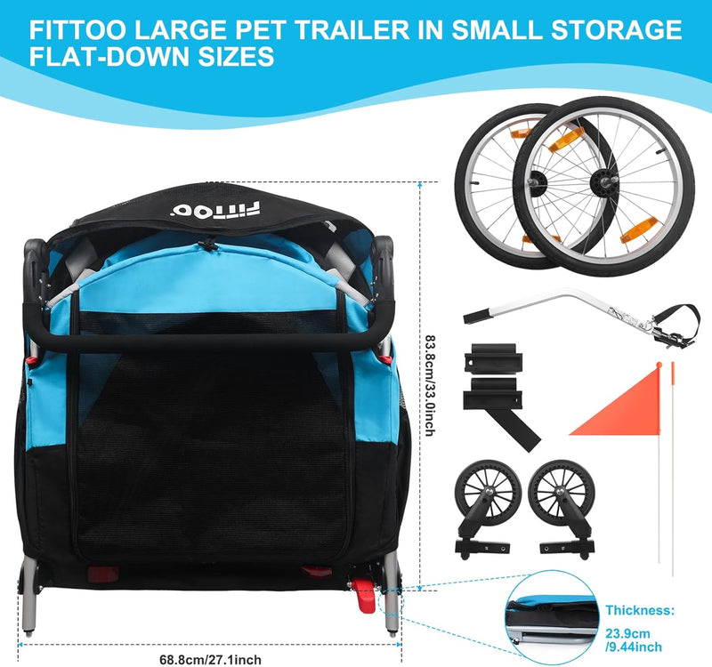 Load image into Gallery viewer, FITTOO Dog Bike Trailer, 2-in-1 Foldable Tow Behind Bike Pet Trailers, Bicycle Bike Pet Carrier Trailer with Universal Bicycle Coupler, Converts to Stroller, Pram, Jogger