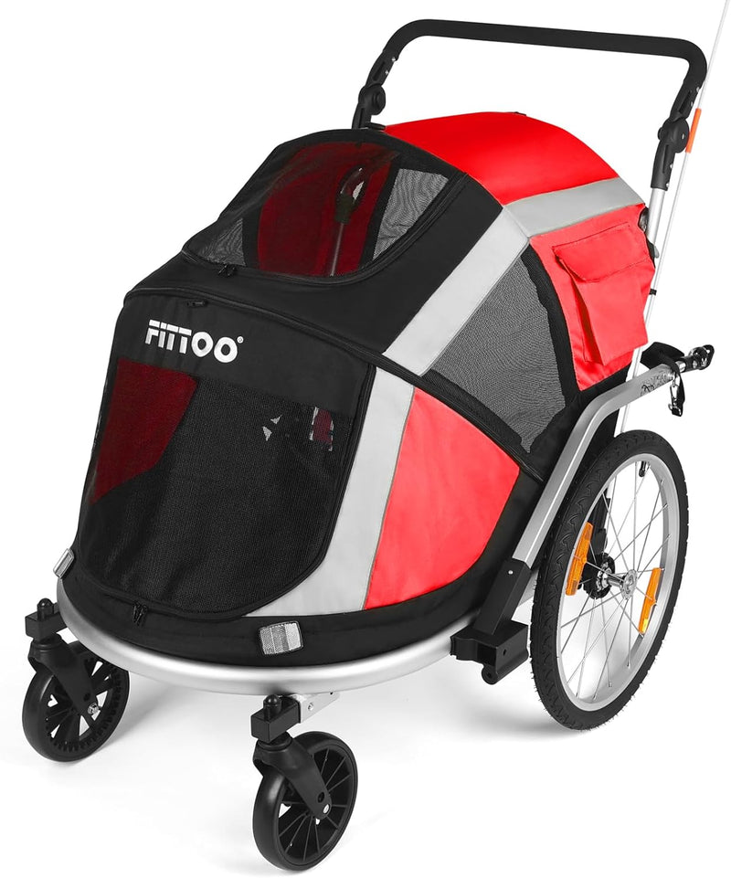 Load image into Gallery viewer, FITTOO Dog Bike Trailer, 2-in-1 Foldable Tow Behind Bike Pet Trailers, Bicycle Bike Pet Carrier Trailer with Universal Bicycle Coupler, Converts to Stroller, Pram, Jogger