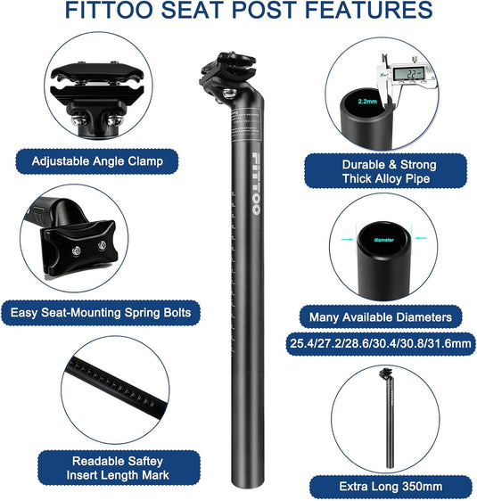 FITTOO Bike Seat Post, Aluminium Alloy & CP Steel Bicycle Seat Pillar, Diameter 25.4mm, 27.2mm, 28.6mm, 30.4mm, 30.8mm, 31.6mm