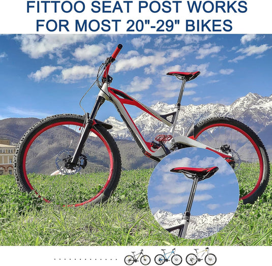 FITTOO Bike Seat Post, Aluminium Alloy & CP Steel Bicycle Seat Pillar, Diameter 25.4mm, 27.2mm, 28.6mm, 30.4mm, 30.8mm, 31.6mm
