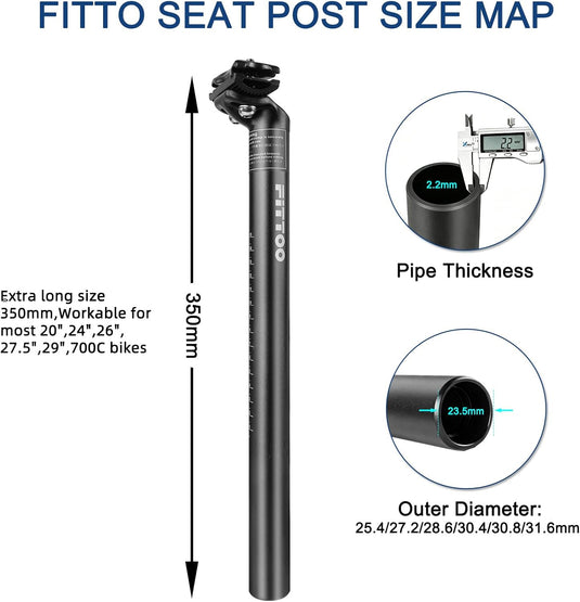 FITTOO Bike Seat Post, Aluminium Alloy & CP Steel Bicycle Seat Pillar, Diameter 25.4mm, 27.2mm, 28.6mm, 30.4mm, 30.8mm, 31.6mm