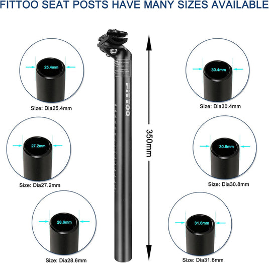 FITTOO Bike Seat Post, Aluminium Alloy & CP Steel Bicycle Seat Pillar, Diameter 25.4mm, 27.2mm, 28.6mm, 30.4mm, 30.8mm, 31.6mm