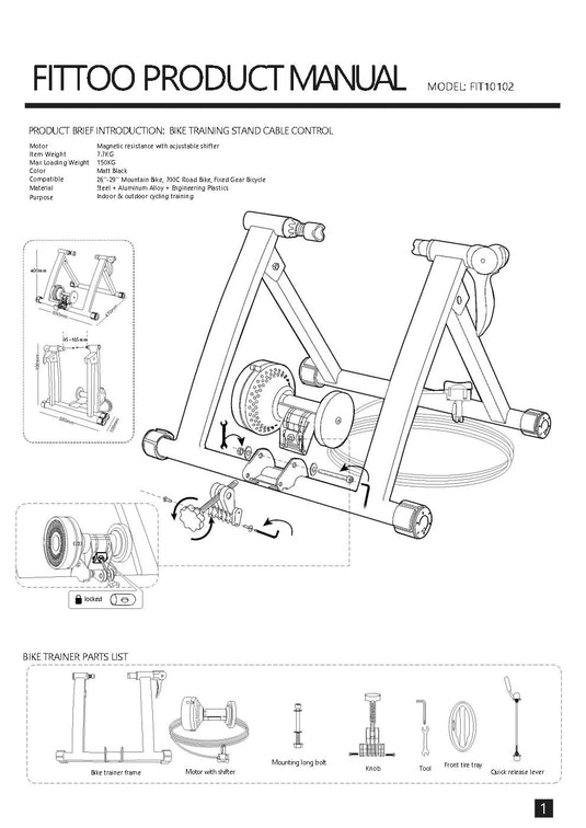 FITTOO Bike Resistance Trainer Stand, Bicycle Training Stand, Compatible with 26”, 27.5”, 28”, 29”, 700C Bike Wheels, Portable Indoor Bike Bicycle Trainer, Adjustable Six Level Resistances