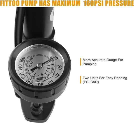 FITTOO Bike Air Pump,High Pressure Bicycle Hand Pump,Universal Compatible with Presta,Schrader,Dunlop Valve,Inflating for Road Bikes,Mountain Bikes,Hybrid Bikes,Children Bikes,Balls,Balloons