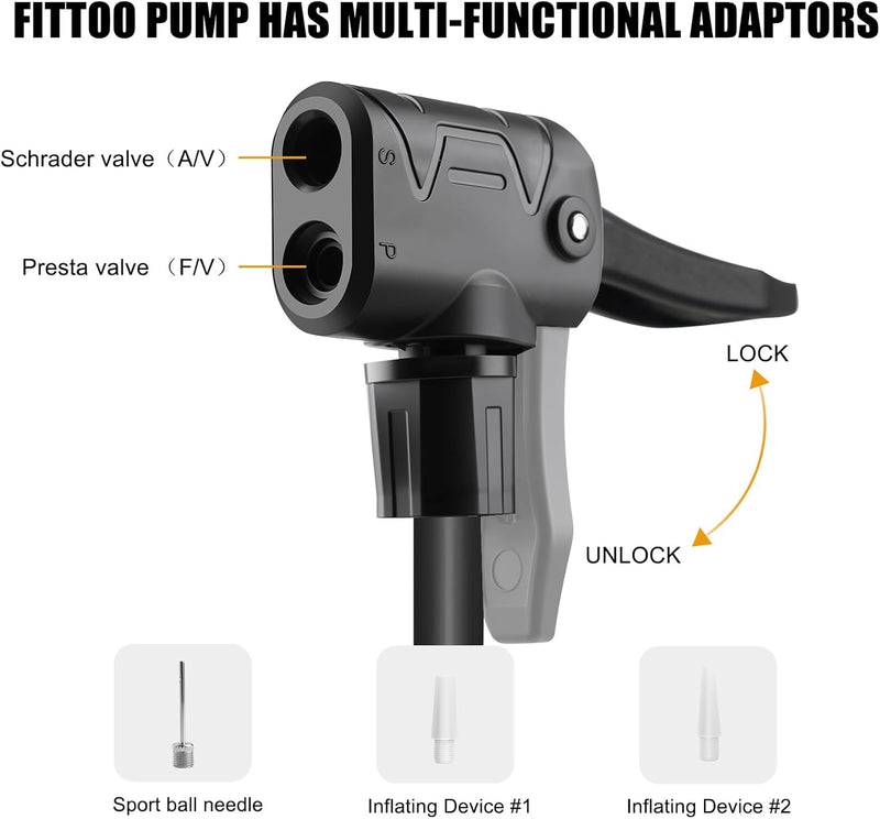 Load image into Gallery viewer, FITTOO Bike Air Pump,High Pressure Bicycle Hand Pump,Universal Compatible with Presta,Schrader,Dunlop Valve,Inflating for Road Bikes,Mountain Bikes,Hybrid Bikes,Children Bikes,Balls,Balloons
