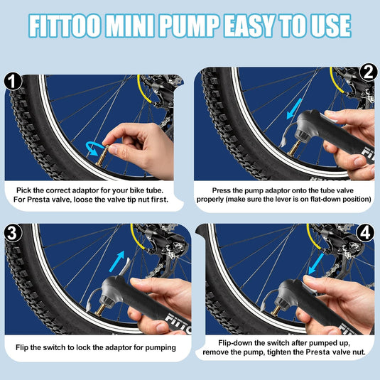 FITTOO Portable Bike Pump High Pressure Bicycle Air Pump Presta Schrader