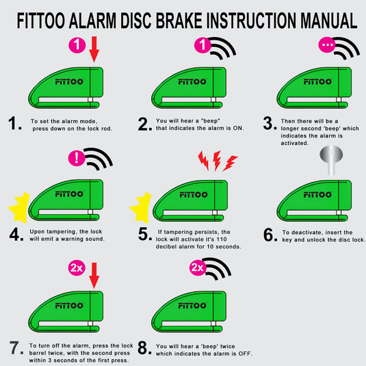 FITTOO Motorcycle Alarm Disc Brake Lock Anti-Theft Electric Rotor Bicycle Lock