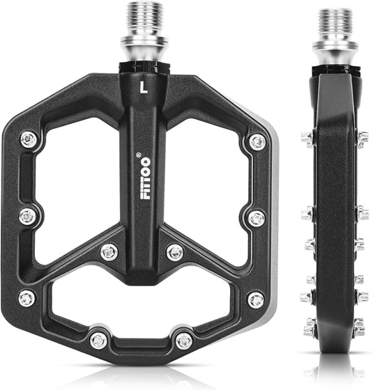 FITTOO Bike Pedals, Aluminum Alloy Mountain Bicycle Pedal, Sealed Bearings Anti-Slip Pedals, 9/16in Axle, Workable for Mountain Bike, Road Bike, BMX Bike, Vintage Bike, Ebike Etc