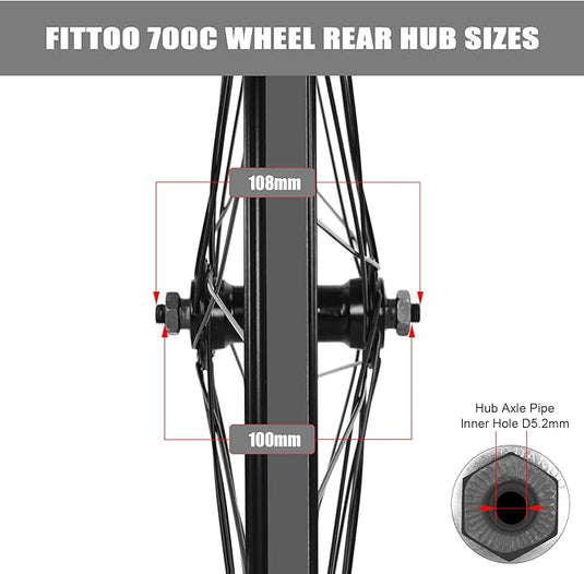 FITTOO Mountain Bike Wheels, Bicycle Front Wheel & Rear Wheel, 700C Bicycle Bike Wheel, High Strength Double-Wall Aluminum Alloy Rim