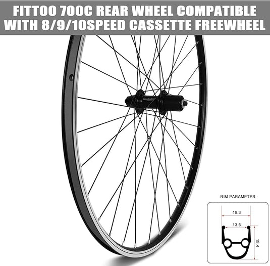 FITTOO Mountain Bike Wheels, Bicycle Front Wheel & Rear Wheel, 700C Bicycle Bike Wheel, High Strength Double-Wall Aluminum Alloy Rim