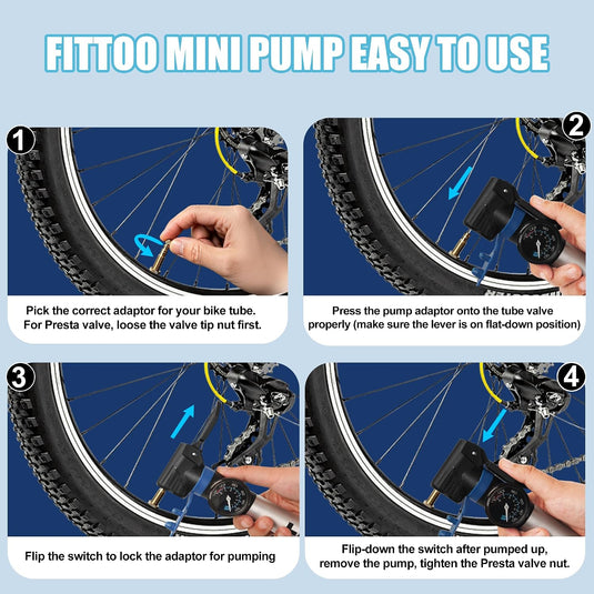 FITTOO Portable Bike Pump High Pressure Bicycle Air Pump Presta Schrader