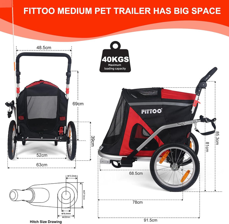 Load image into Gallery viewer, FITTOO Dog Bike Trailer, 2-in-1 Foldable Tow Behind Bike Pet Trailers Medium
